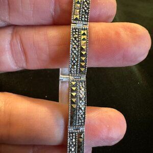 Vintage 925 Sterling Silver Marcasite Art Deco Style Bracelet - Thailand